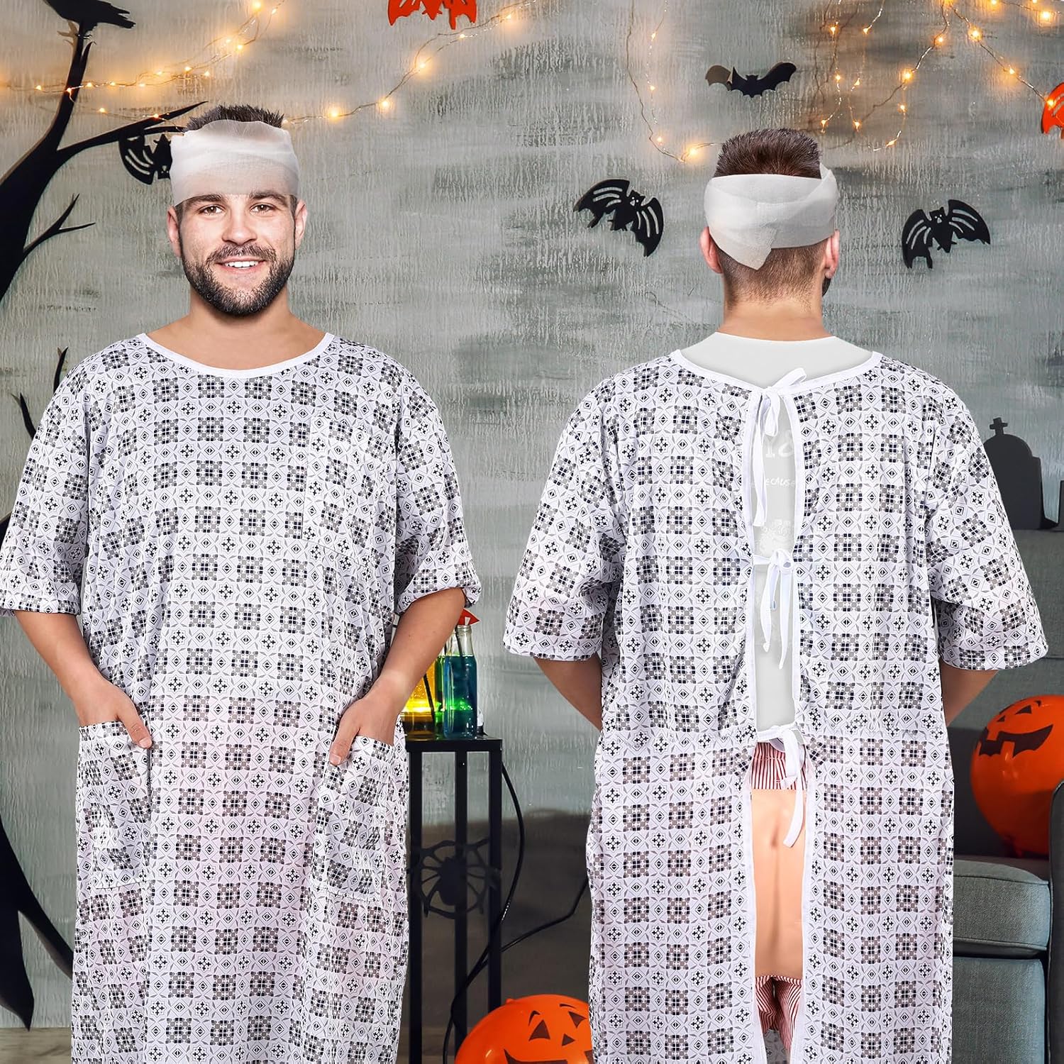 5 Pcs Patient Gown Hospital Gown Halloween Costume Set for Adult Funny Shorts for Halloween Cosplay Party Men Women - Image 6