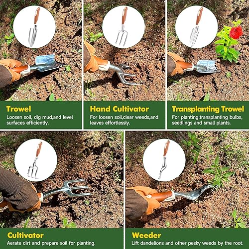 Miniatura 2 de MelonArt Juego de herramientas de jardín, 10 piezas de herramientas de mano de jardinería resistentes para mujeres, de aluminio con mango ergonómico