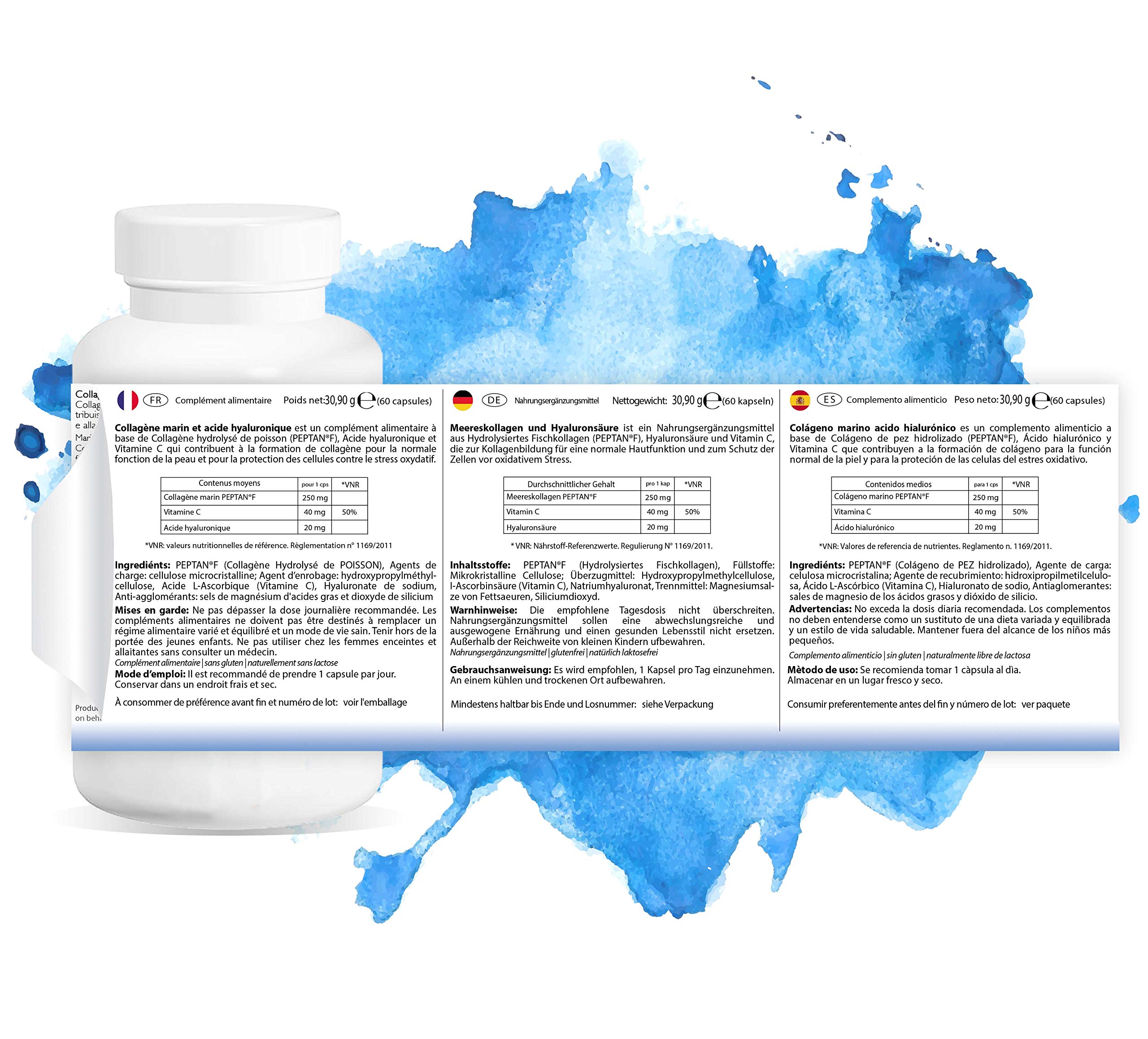 COLLAGENE MARINO PEPTAN + ACIDO IALURONICO HB | 360 cps | per la bellezza della PELLE e per le CARTILAGINI | ANTIAGE | con VITAMINA C | Prodotto Italiano