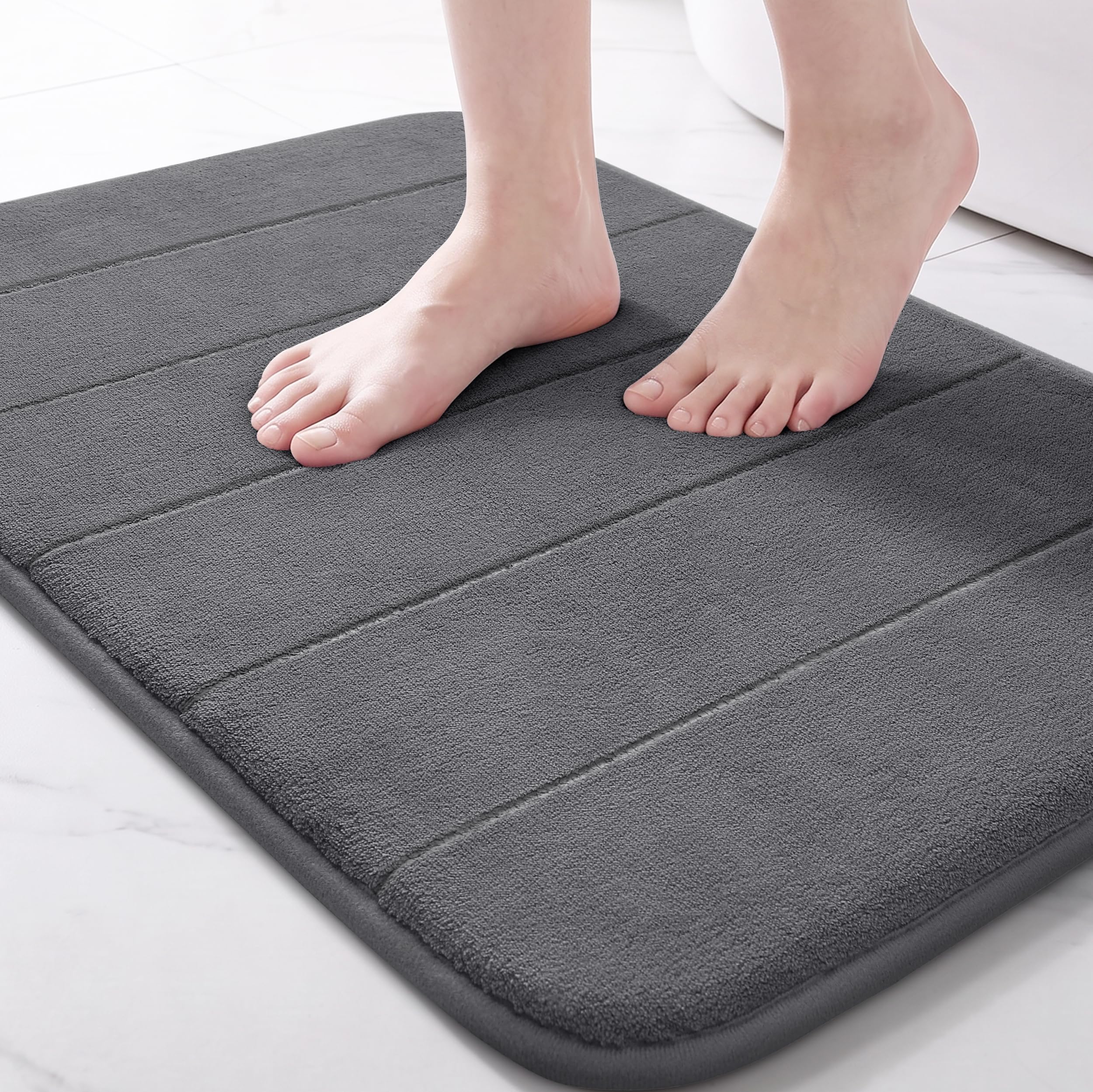 Photo 1 of Yimobra Memory Foam Bath Mat, Super Soft Absorbent Bathroom Rug Non Slip, Quick Dry, Machine Washable Floor Carpet for Tub Shower, Home Decor Accessories, 24x17, Dark Gray