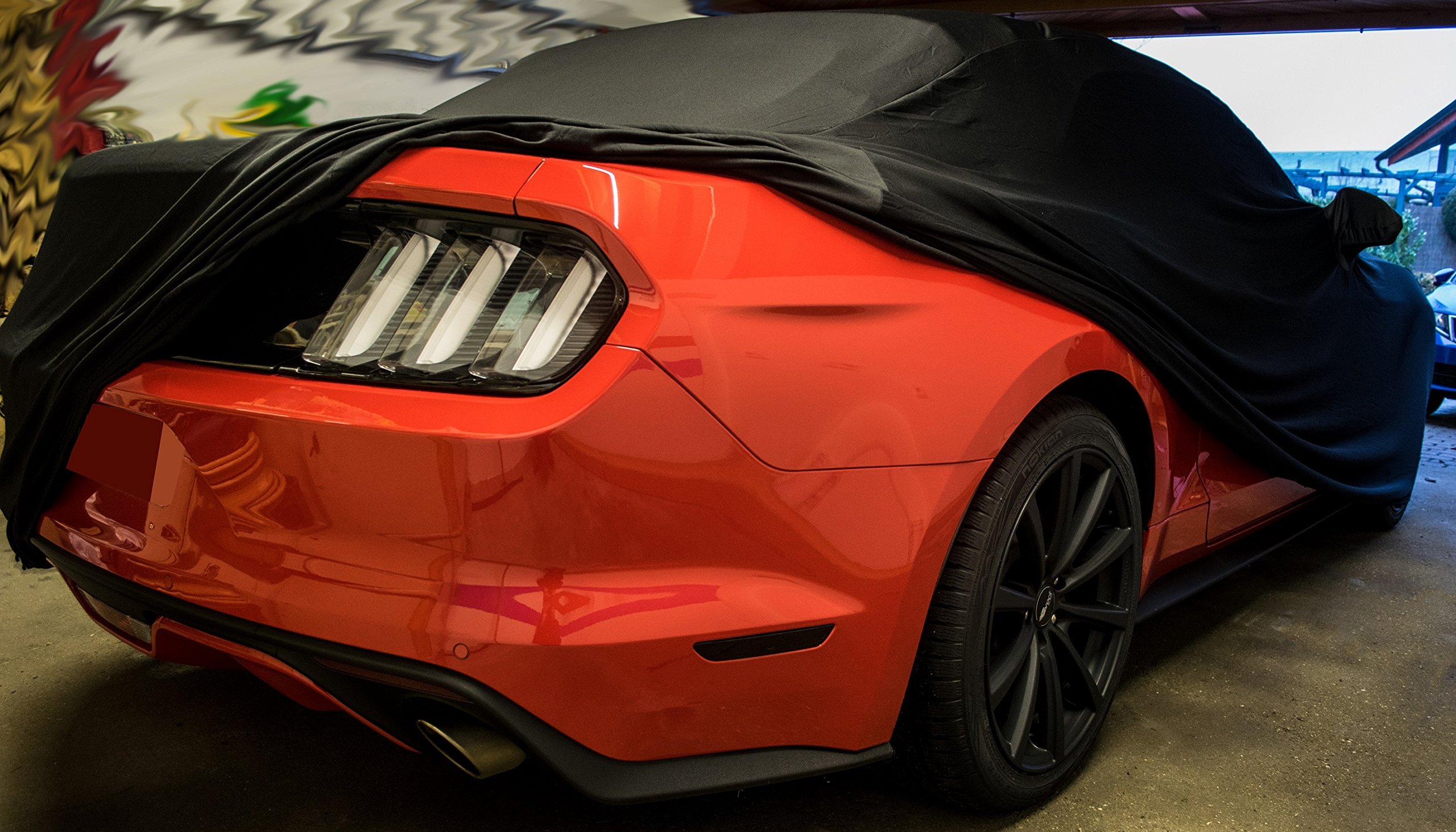 LEDmich Supersoft Stretch Indoor autoabdeckung Car Cover passend für Ford Mustang GT IV, V, VI Auto Schutzhülle Abdeckung Stoff Haube Schutz Hülle Tuch Abdeckung