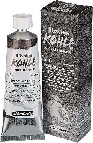 Schmincke - Carbón líquido, melocotón piedra negro, 1.2 fl oz, 18 757 009, para pintura al carbón, dibujo al carbón y underpainting, vegano