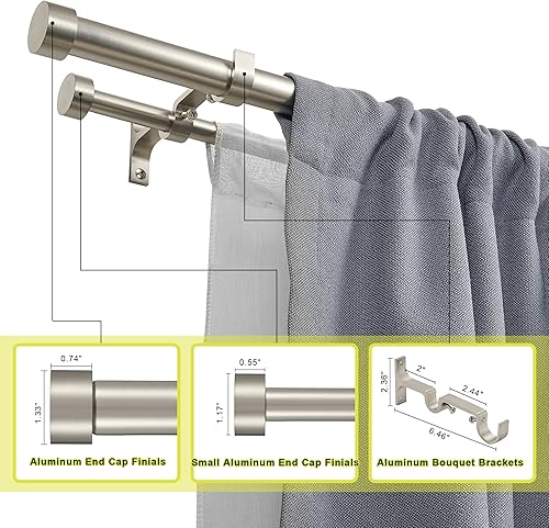 Miniatura 2 de Barras de cortina dobles para ventanas de 36 a 72 pulgadas, barras de cortina dobles delanteras de 1 pulgada y 58 pulgadas traseras con soportes de