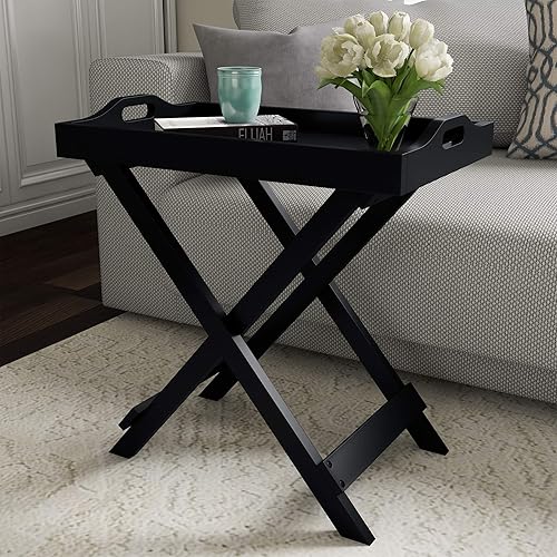 Lavish Home Folding End Table with Removable Tray Top, 23-Inch Tall, Black