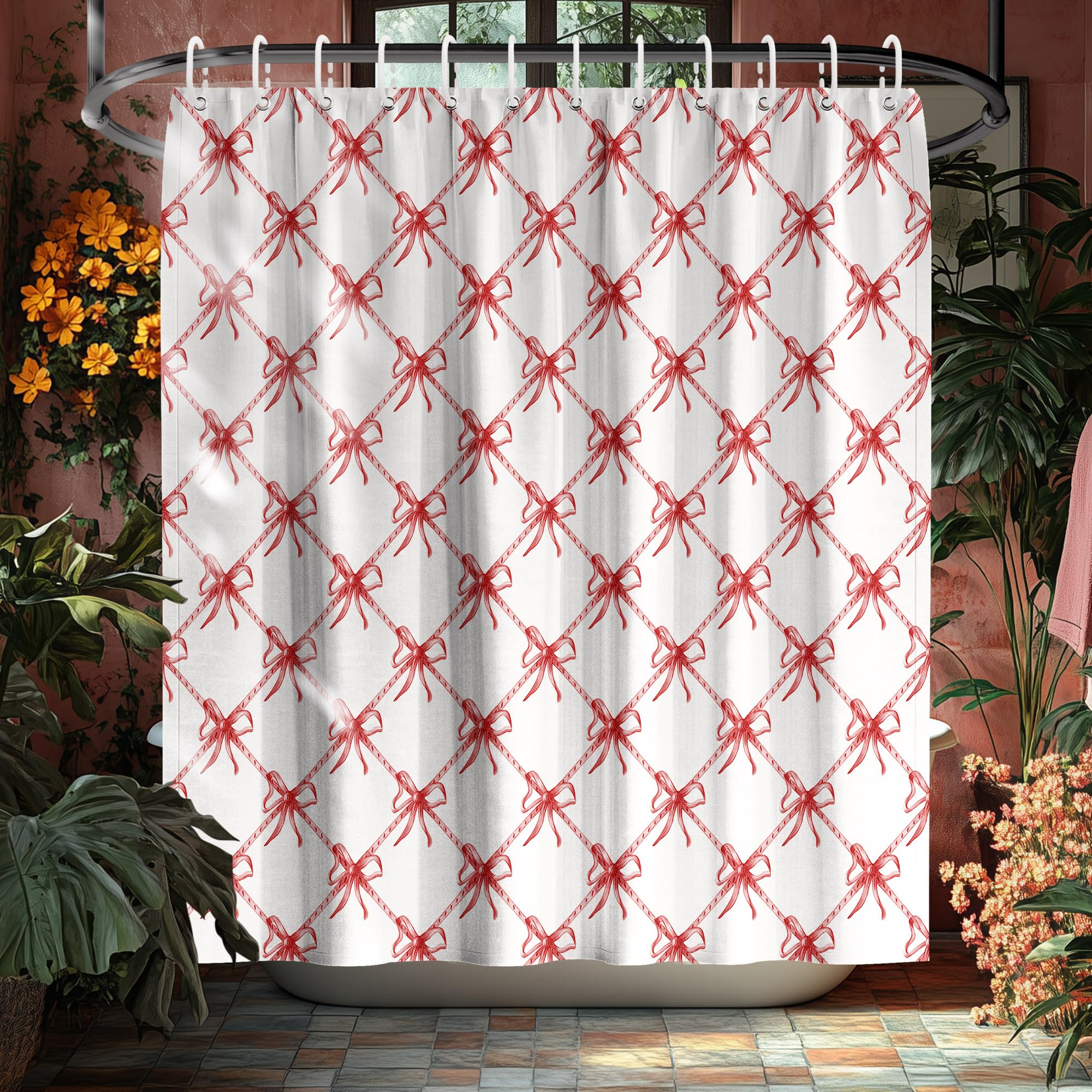Amazon.com: KAIRA Red Bow Shower Curtain,Preppy Shower Curtain Bathroom ...