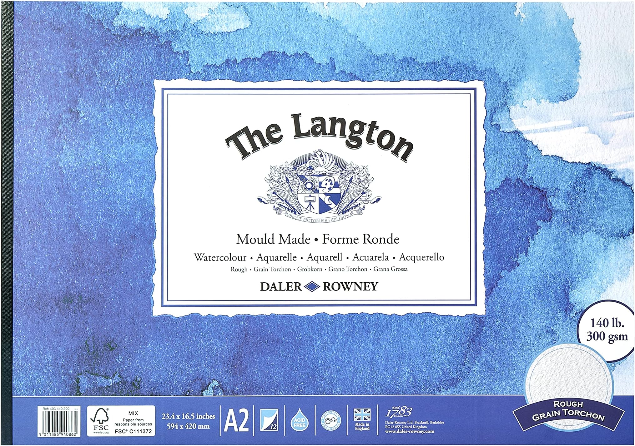 DalerRowney The Langton Rough 300gsm A2 Watercolour Paper Pad, Glued 1