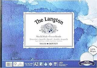 Daler-Rowney The Langton Rough 300 gsm A2 Watercolour Paper Pad, Glued 1 Side, Acid-free, 12 Natural White Sheets, Ideal for Professional Artists
