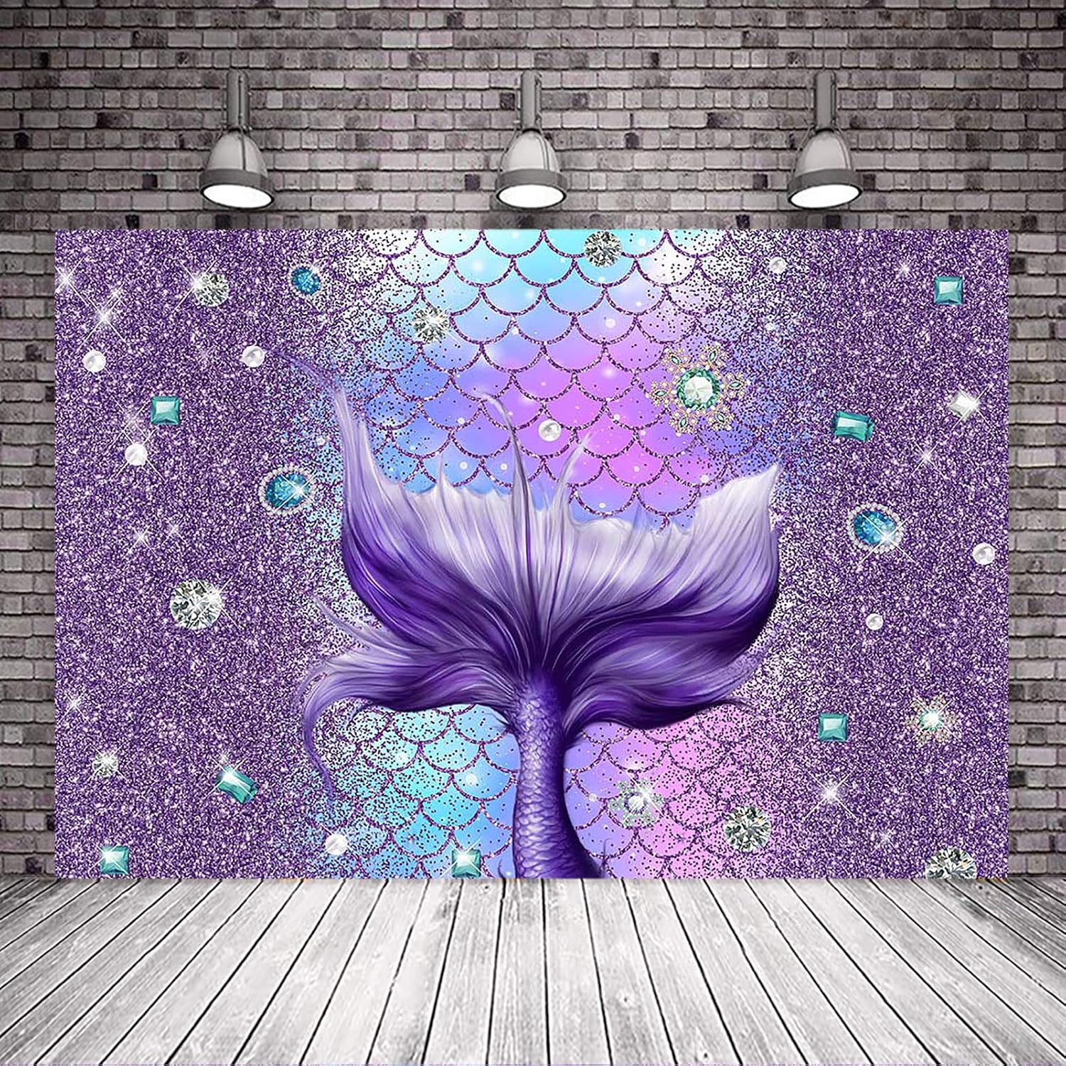 Avezano Mermaid Birthday Backdrop Glitter Purple Aqua Mermaid Tail Scales Bday Baby Shower Background Under The Sea Diamonds Pearls Mermaid Party Decorations Photo Shoot Props for Girls (8x6)