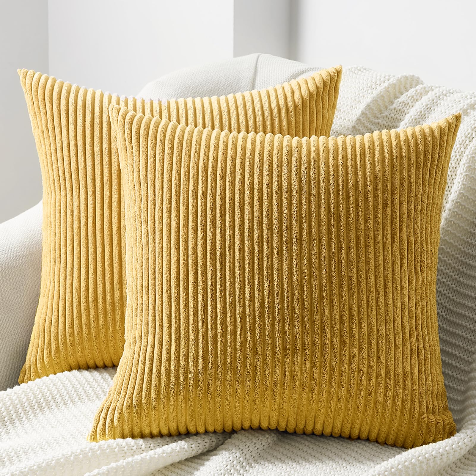 Topfinel Set di 2 federe 45x45 giallo a righe in velluto a coste Federe decorative per divani