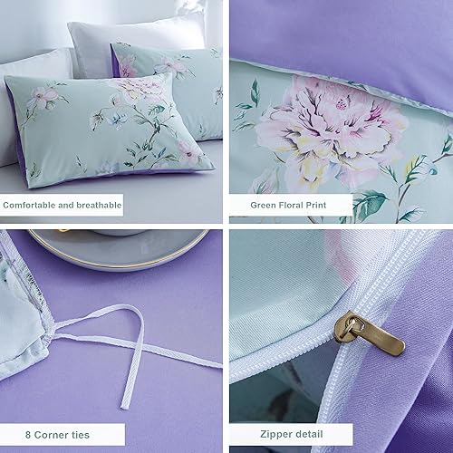 Miniatura 5 de BOLINLIVING Funda de edredón floral tamaño Queen de 3 piezas, funda de edredón floral con 2 fundas de almohada, juego de ropa de cama floral suave