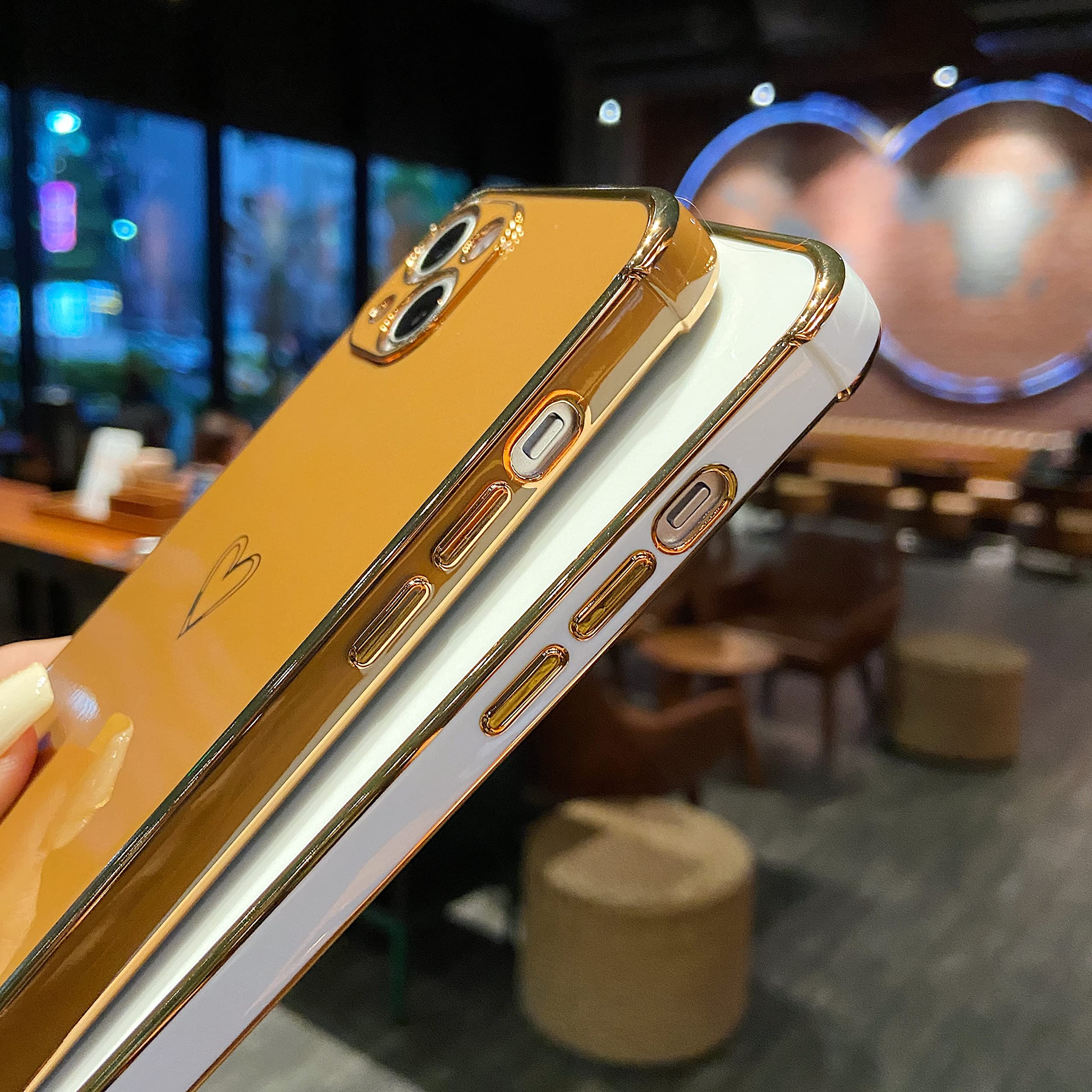 ZTOFERA Custodia IPhone 14 Per Ragazze - Silicone Morbido Con Motivo A Cuore E Onde Ricci, Bordo Dorato, Protezione Anti-Caduta