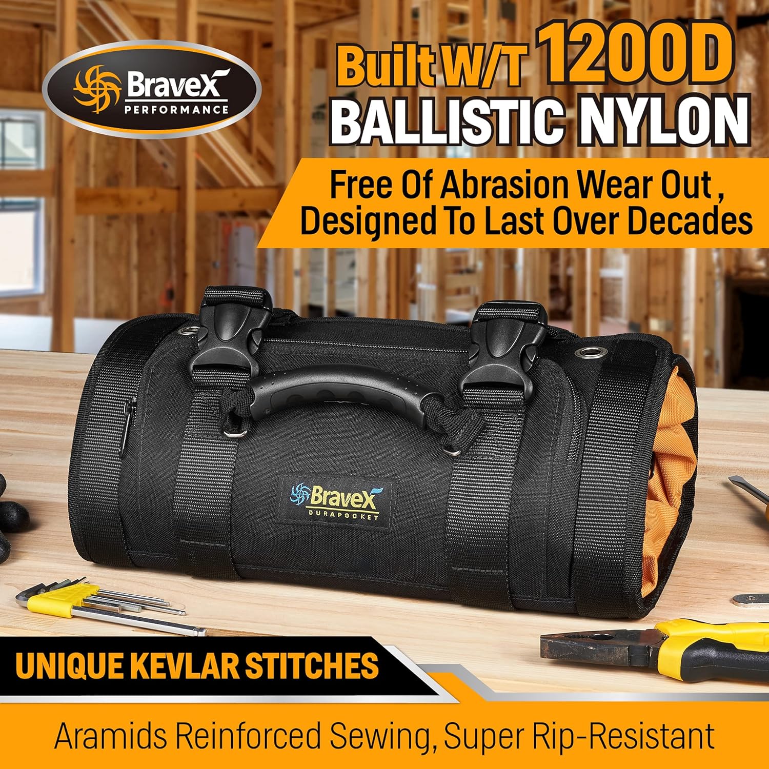 Tool Roll Bag Wrench Roll Pouch, 1200D Ballistic Nylon Deluxe Tool