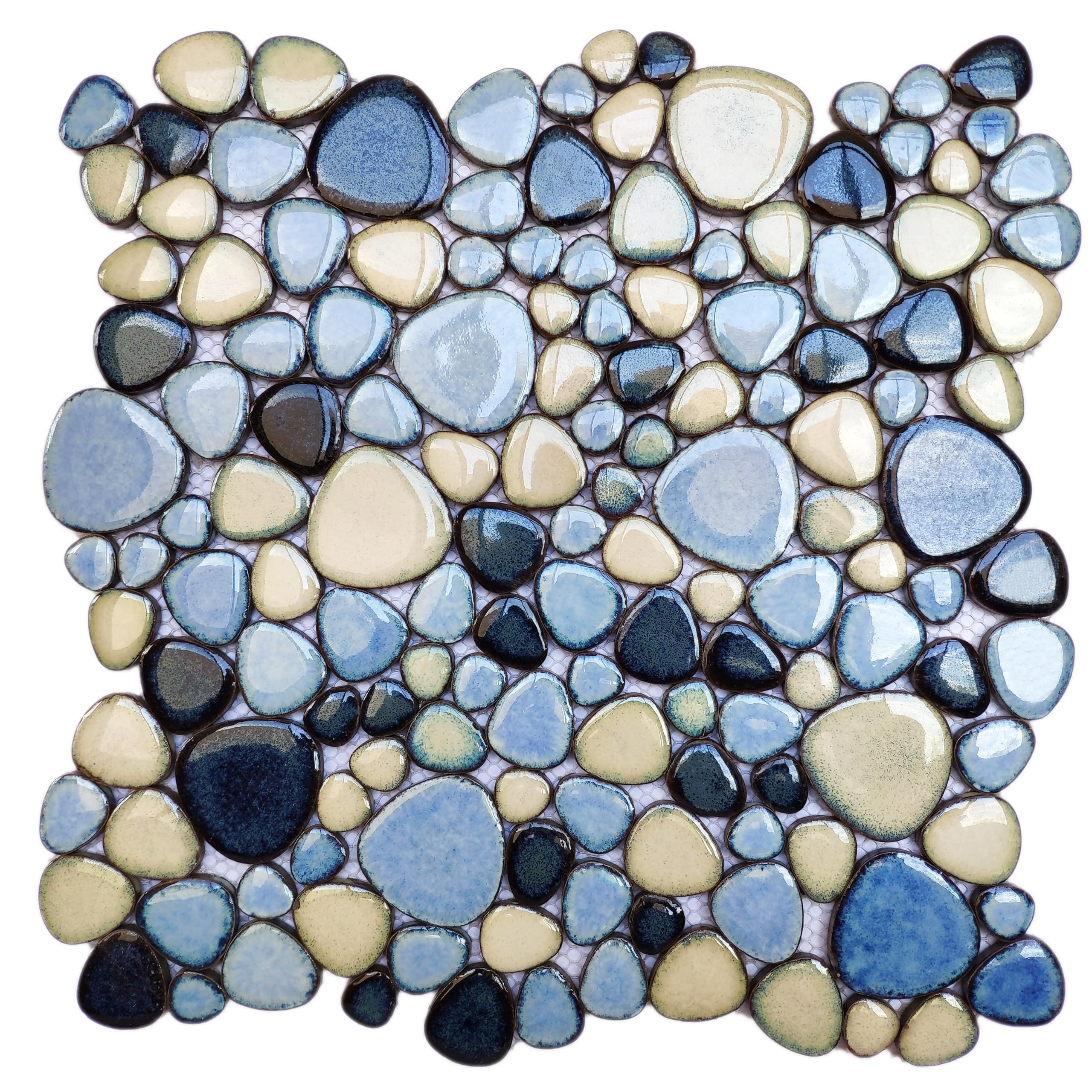 Elephantile Shower Floor Pebble Tile Blue Mosaic Tiles for Bathroom Wall Backsplash Floor [Set of 5 Sheets]