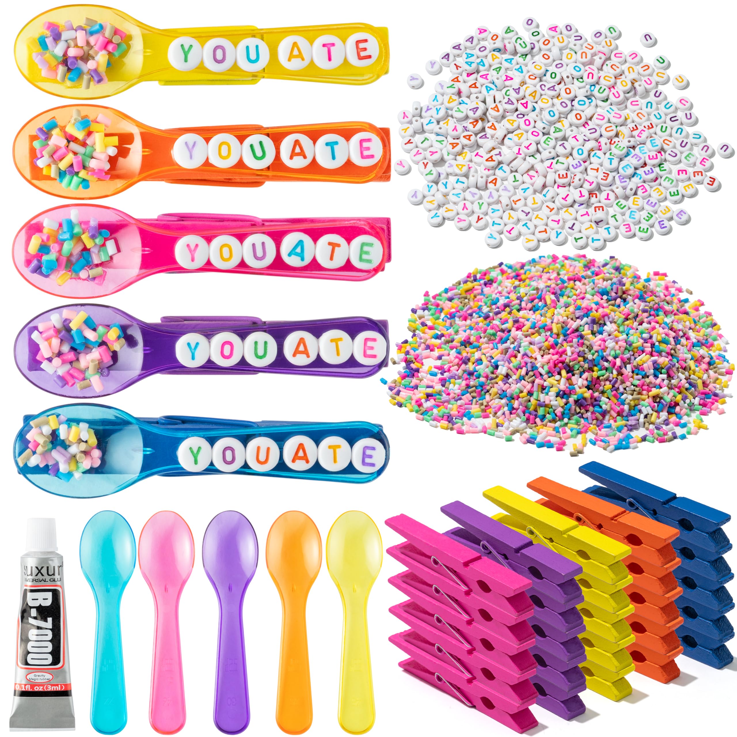 Haooryx YOU ATE Spoon Cheer Pins Team Spirit Clips - 60 Set DIY Good Luck Wooden Clothes Pin Colorful Bead Craft Kit Bright Cheerleader Gifts Bulk for Cheerleading Team Backpack Gift Class Art Project โ image 1