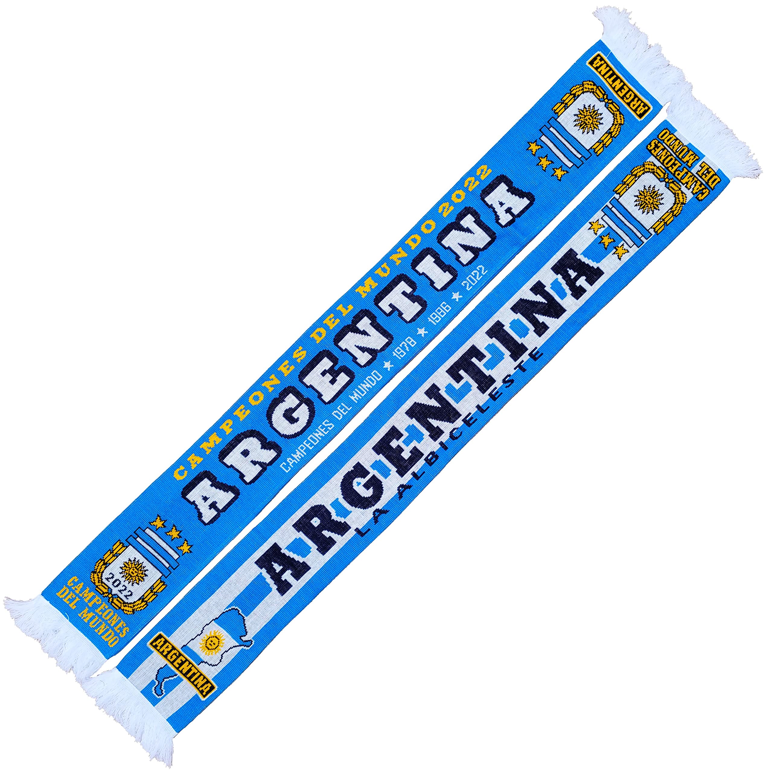 Generisch Argentina, Argentina CAMPIONE DEL MONDO SCARPA 2022, Sciarpa Argentina Coppa del Mondo Sciarpa (Sciarpa a maglia), Sciarpa Souvenir, blu, bianco, 145 cm