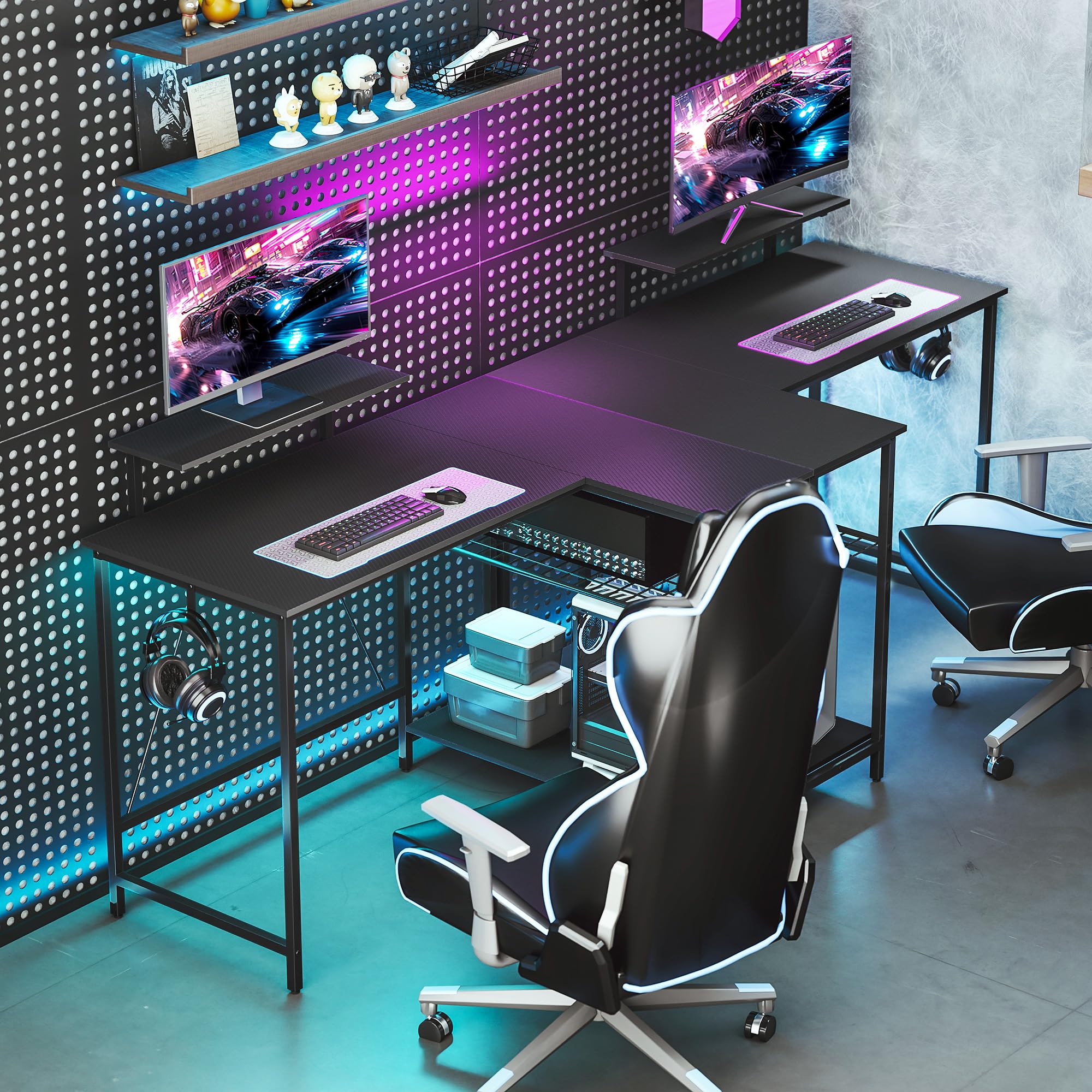 HOMCOM Bureau Gaming réversible 114,5 x 82 cm avec Support pour Écran Noir
