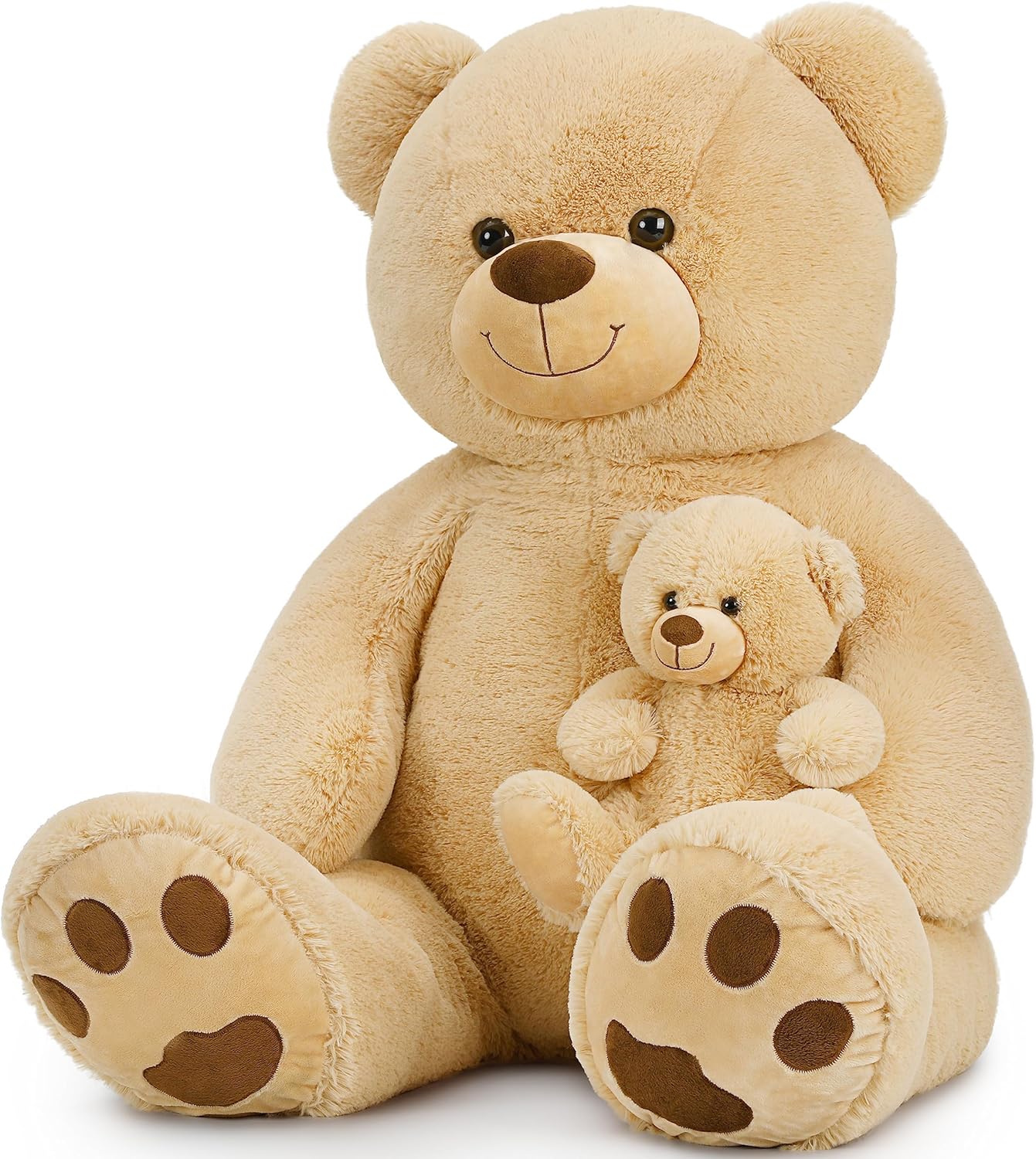 MorisMos 51 Inch Giant Teddy Bear, Big Mommy with Baby Bear Stuffed Animal Plush Gifts on Baby Shower, Brown
