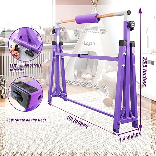 Miniatura 3 de Seliyoo - Barra de gimnasia plegable para niños de 3 a 15 años, longitud de la base 5 pies6 pies, altura ajustable, equipo de gimnasia para el hogar