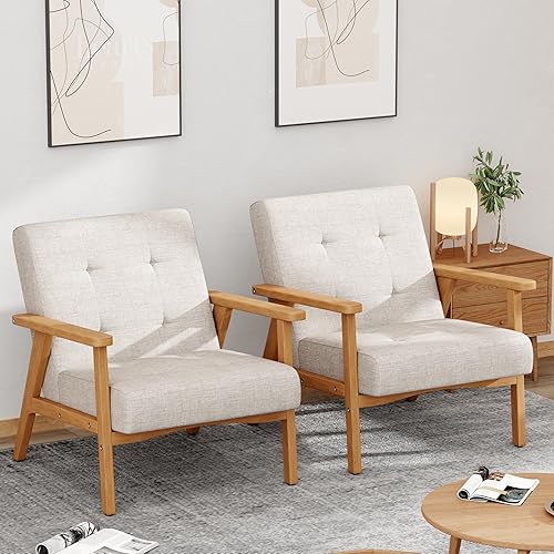 Miniatura 1 de Alunaune Juego de 2 sillas decorativas grises de mediados de siglo, sillas tapizadas para sala de estar, con marco de madera moderna, pantuflas,