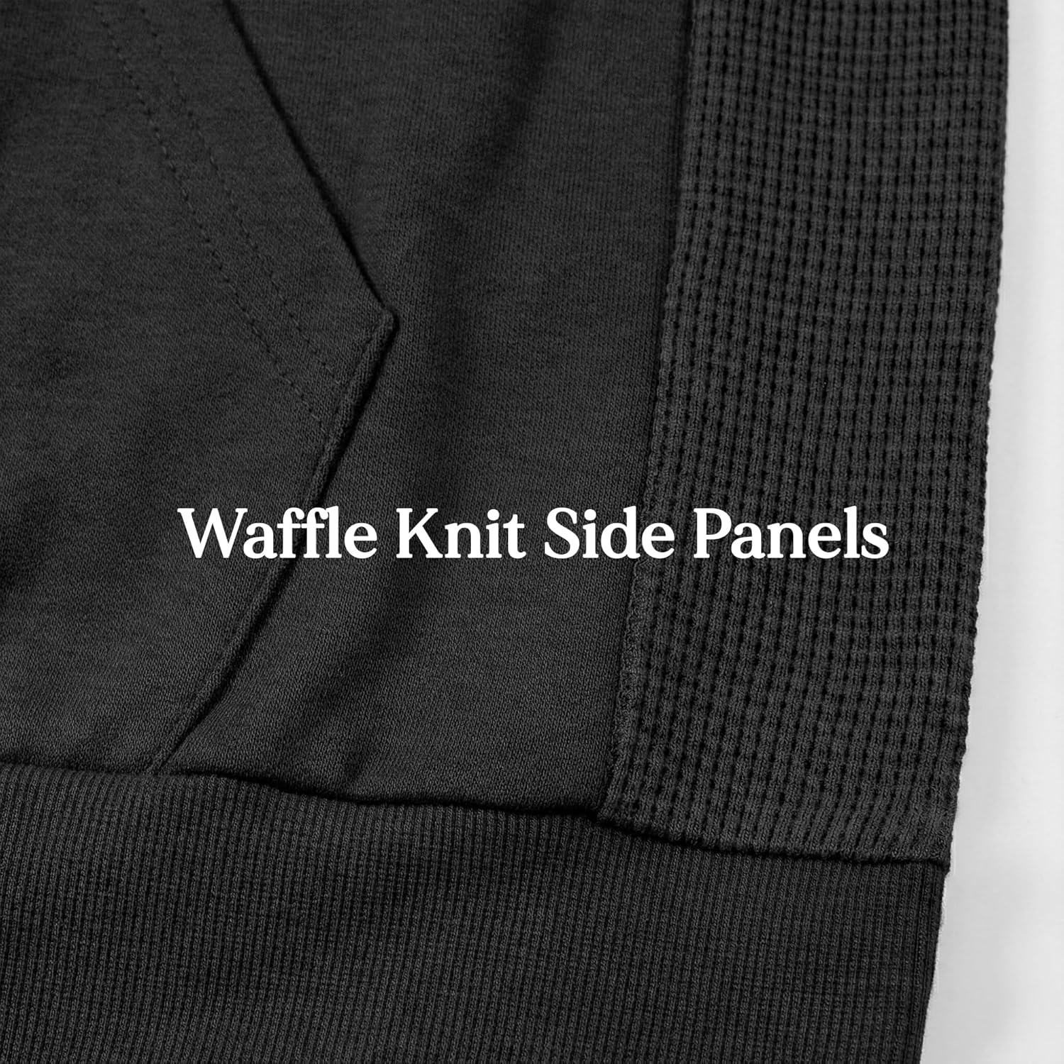 Ohoo Mens Slim Fit Long Sleeve Lightweight Zip-up Hoodie Mixed Waffle Knit with Kangaroo Pocket - Image 5