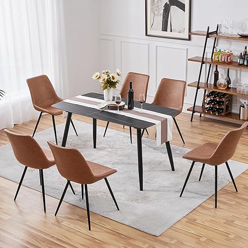 Miniatura 10 de Yaheetech Juego de 4 sillas de comedor tapizadas de mediados de siglo con patas de metal de piel sintética para cocina, color gris