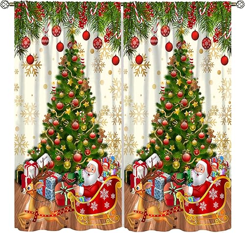 Miniatura 3 de Cortina de ventana de Navidad, árbol de Navidad de Papá Noel, copos de nieve, tratamiento de ventana para dormitorio, sala de estar, fiesta de Año