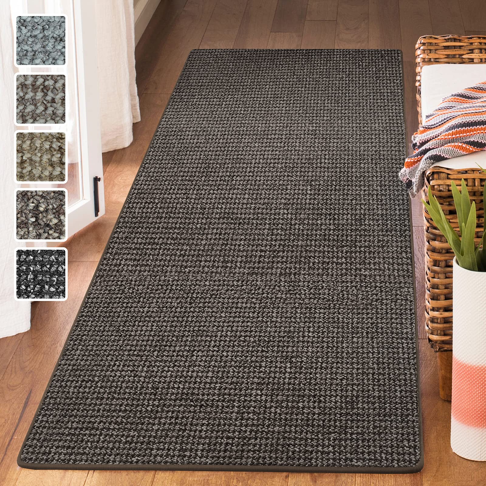 casa pura Carpet Runner for Hallway - Kitchen Rug | Flat Weave Rug | Carlton | Area Rug for Living Room, Bedroom and Corridor | Matching Stair Treads | Brown (100x500 cm)