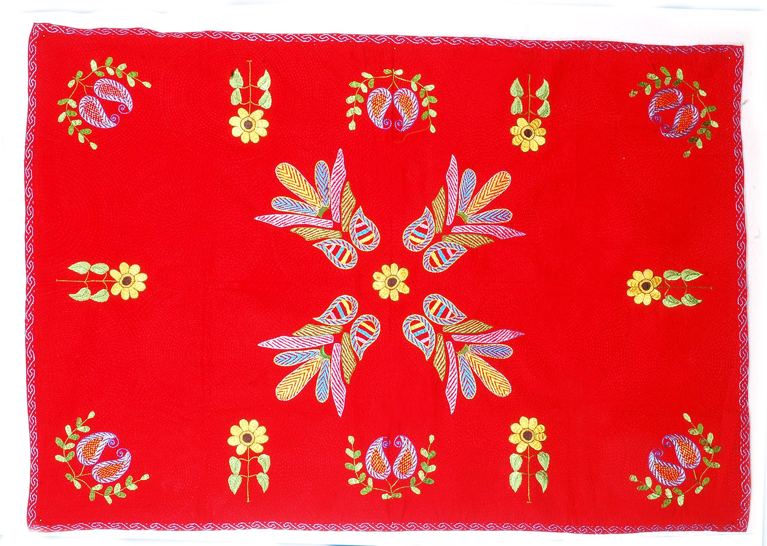 Handmade Hand Stitched Tapestry Table Cover Throw Wall Hanging Decor Art Nakshi kantha Design Floral