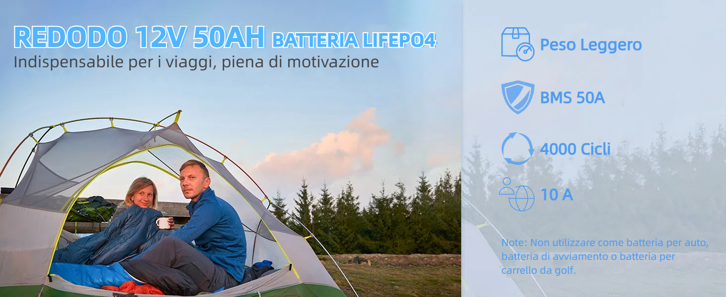 Batteria Litio Redodo 12.8V 50Ah Con Bluetooth - Batteria Lifepo4 Per Barche, Camper E Energia Solare