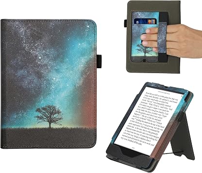 kwmobile Case for Kindle Paperwhite 11 Gen 2021 - Cover with Stand & Strap - Cosmic Nature Blue/Grey/Black