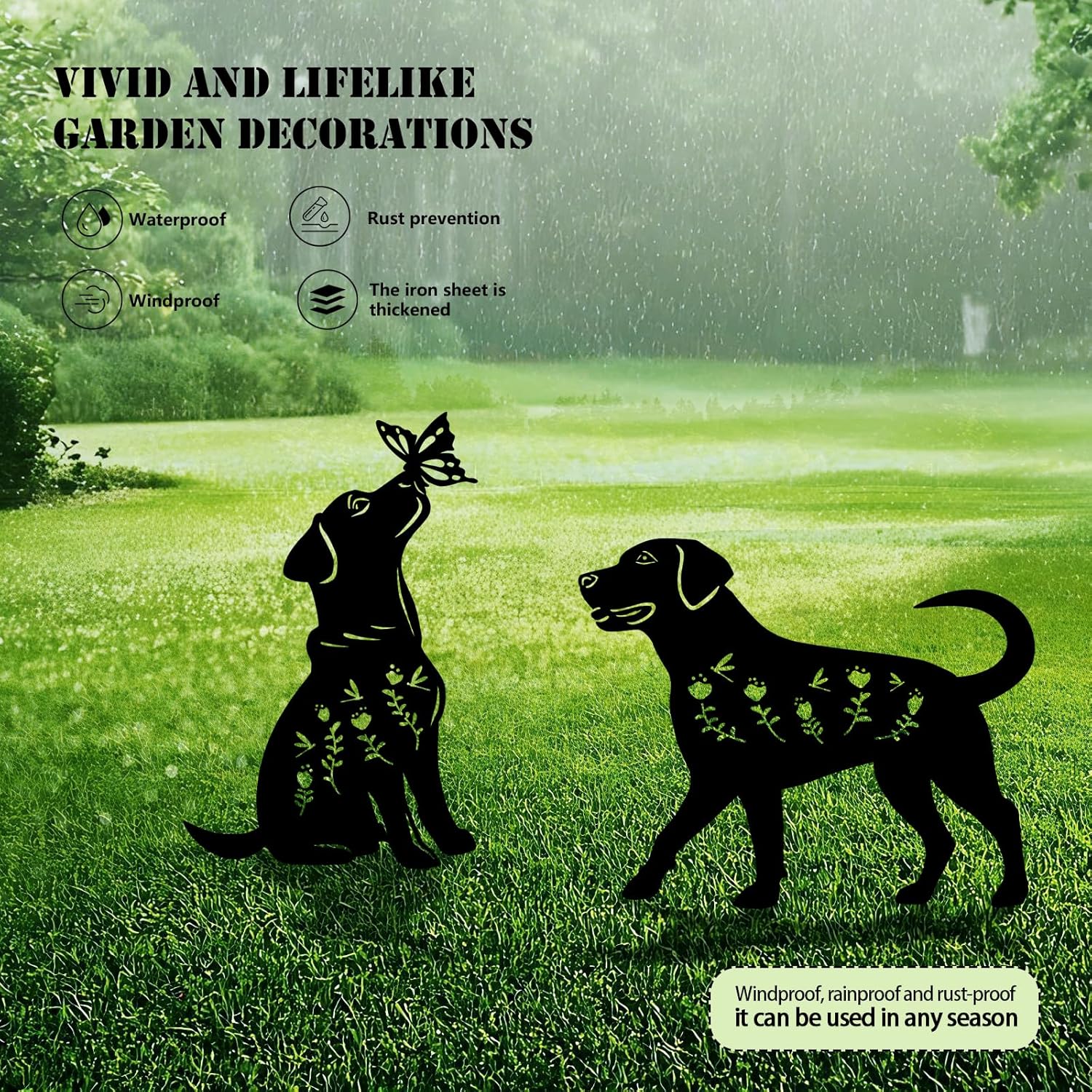 4 Pack Dog Metal Garden Decorative Stakes, Weather Proof Puppy Silhouette Statues for Yard, Patio,Outdoor Decor for Dog Lovers and Pet Owners - Image 3