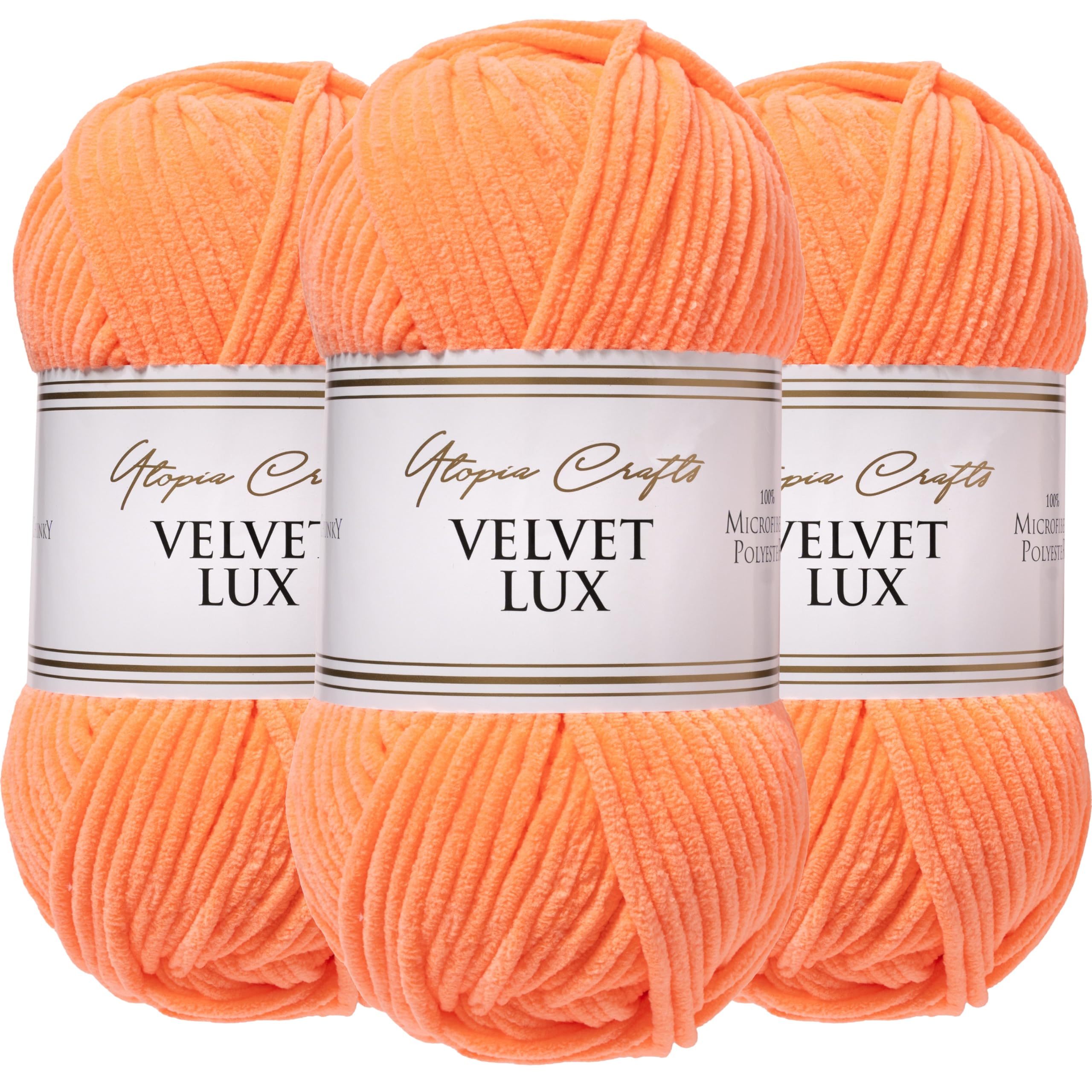 Utopia Crafts Velvet Lux Chenille Super Soft Chunky Yarn for Knitting and Crochet 3X 100g (Soft Peach)