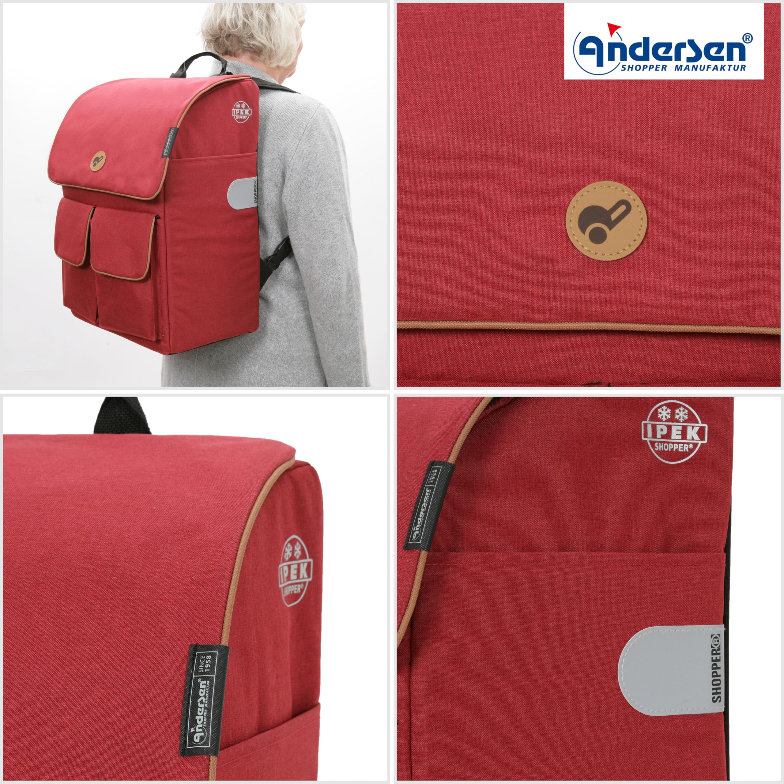 ANDERSEN Scala Shopper Ipek Mini - Carro de la compra (36 L, aislado, plegable, ruedas silenciosas), color rojo