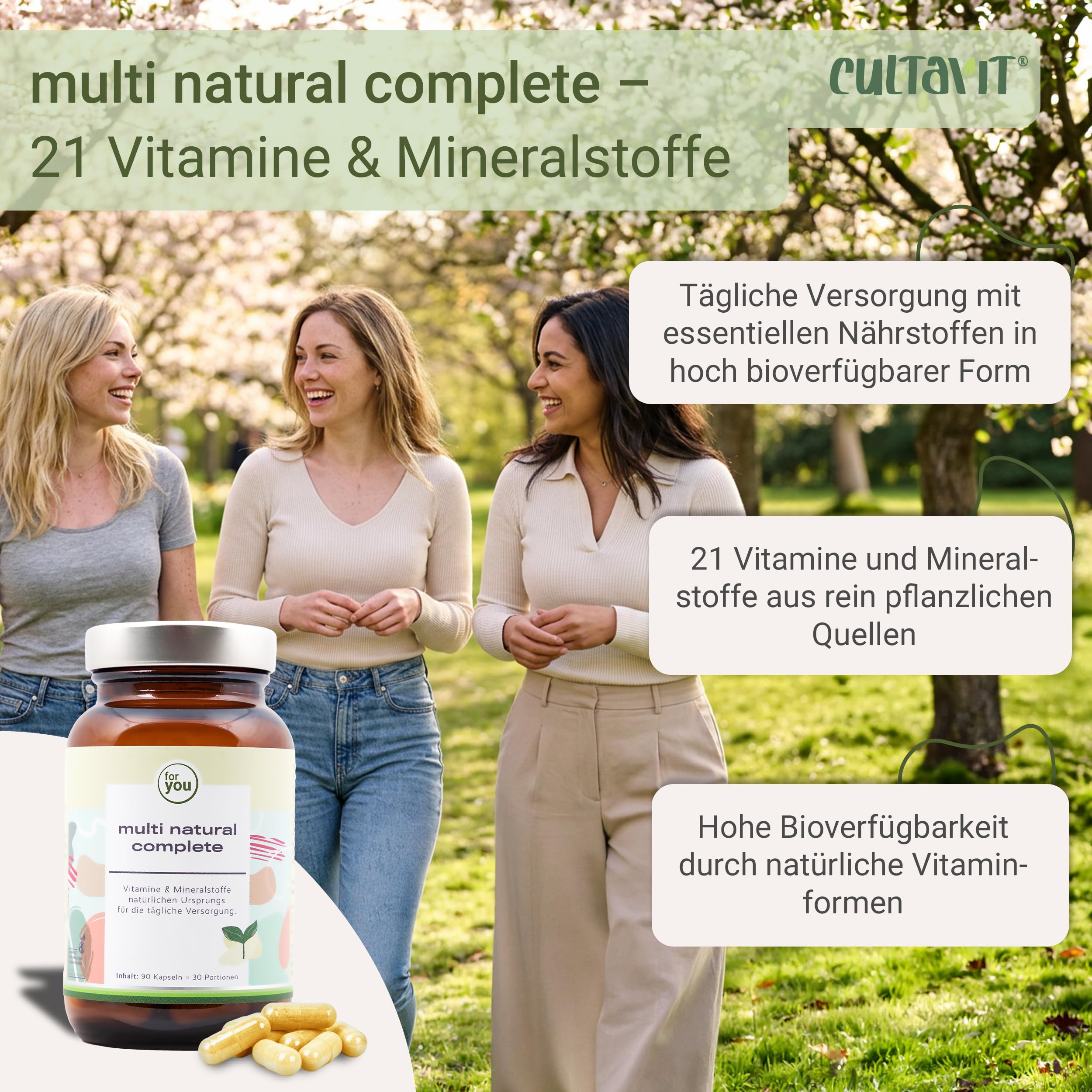 for you multi natural complete aus natürlichen Pflanzenextrakten 2x90 Kapseln - 100% natürliches hochdosiertes Premium Multivitamin-Multimineral Präparat