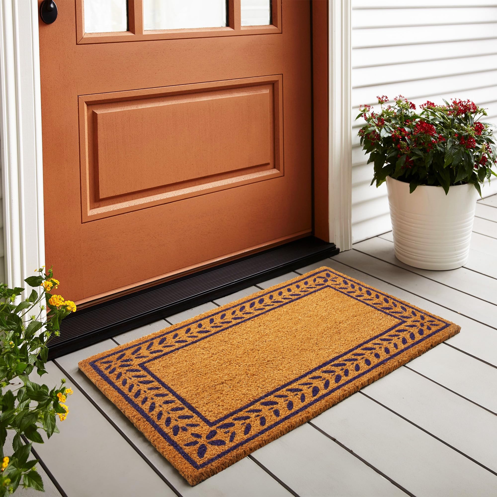 Coco Coir Welcome Mat with Heavy-Duty Backing, 17" x 30" Natural Door Mat, Retro Doormat Outdoor/Indoor Enterance, Home Décor