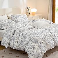 Vista 2 de Juego de funda de edredón tamaño King, ropa de cama de microfibra cepillada floral, 3 piezas con cierre de cremallera