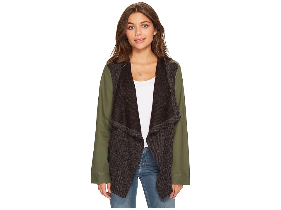 

Jack by BB Dakota Lakani Cotton Twill Jacket with Contrast Drapey Knit Front (Beetle Green) Women's Coat