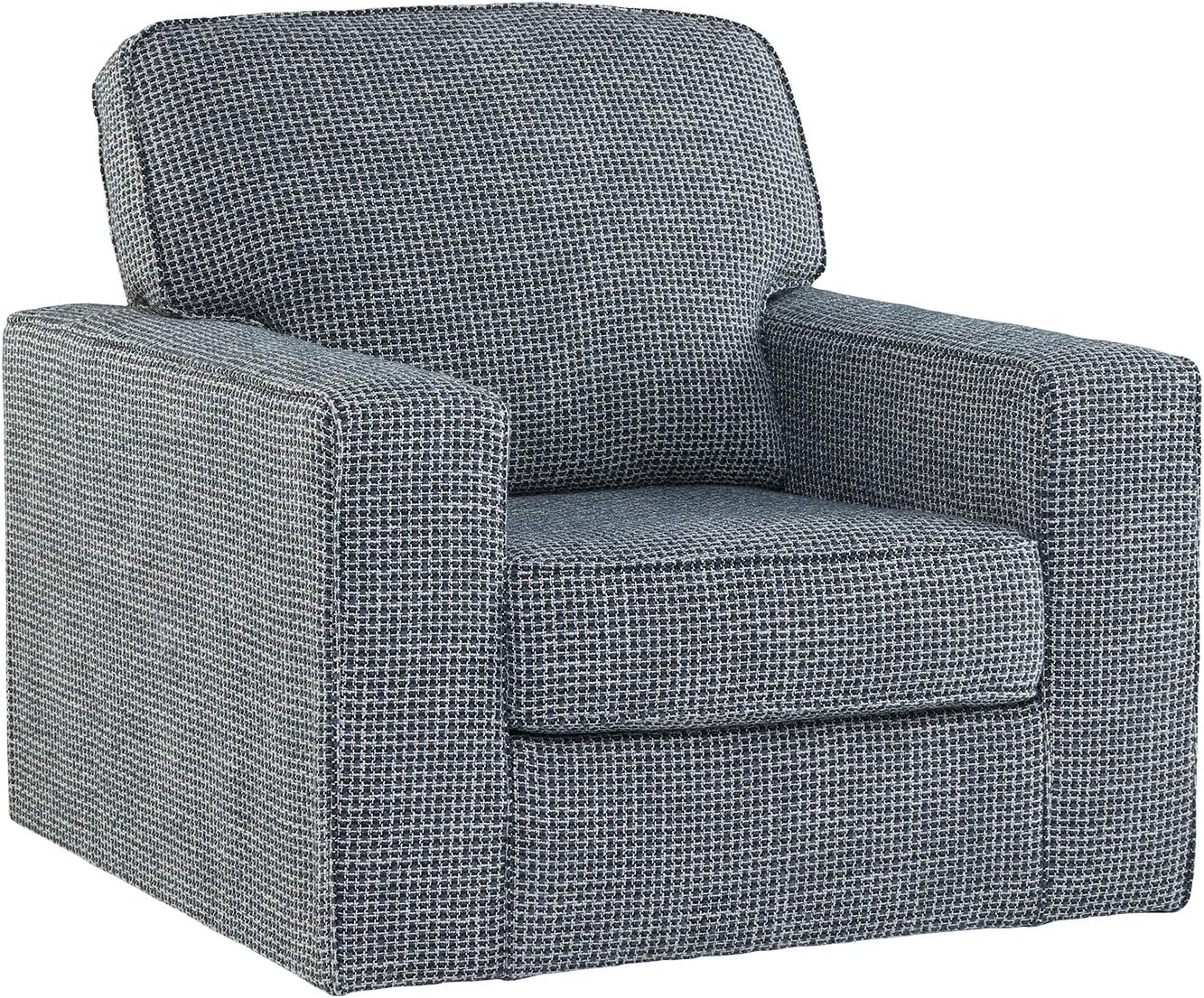 Signature Design by Ashley Olwenburg Casual Swivel Accent Chair with Track Arms, Metal Swivel Base and Removable Cushions, Blue