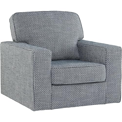 Signature Design by Ashley Olwenburg Casual Swivel Accent Chair with Track Arms, Metal Swivel Base and Removable Cushions, Blue