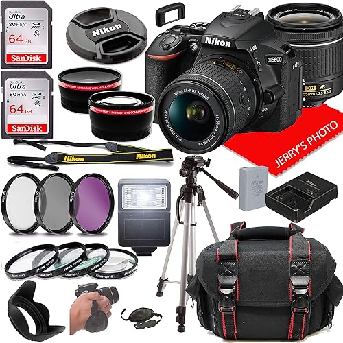 Nikon Cámara D5600 DSLR con lente NIKKOR 0.709-2.165 in f3.5-5.6G VR + estuche + memoria de 128 GB (paquete de 26 piezas)