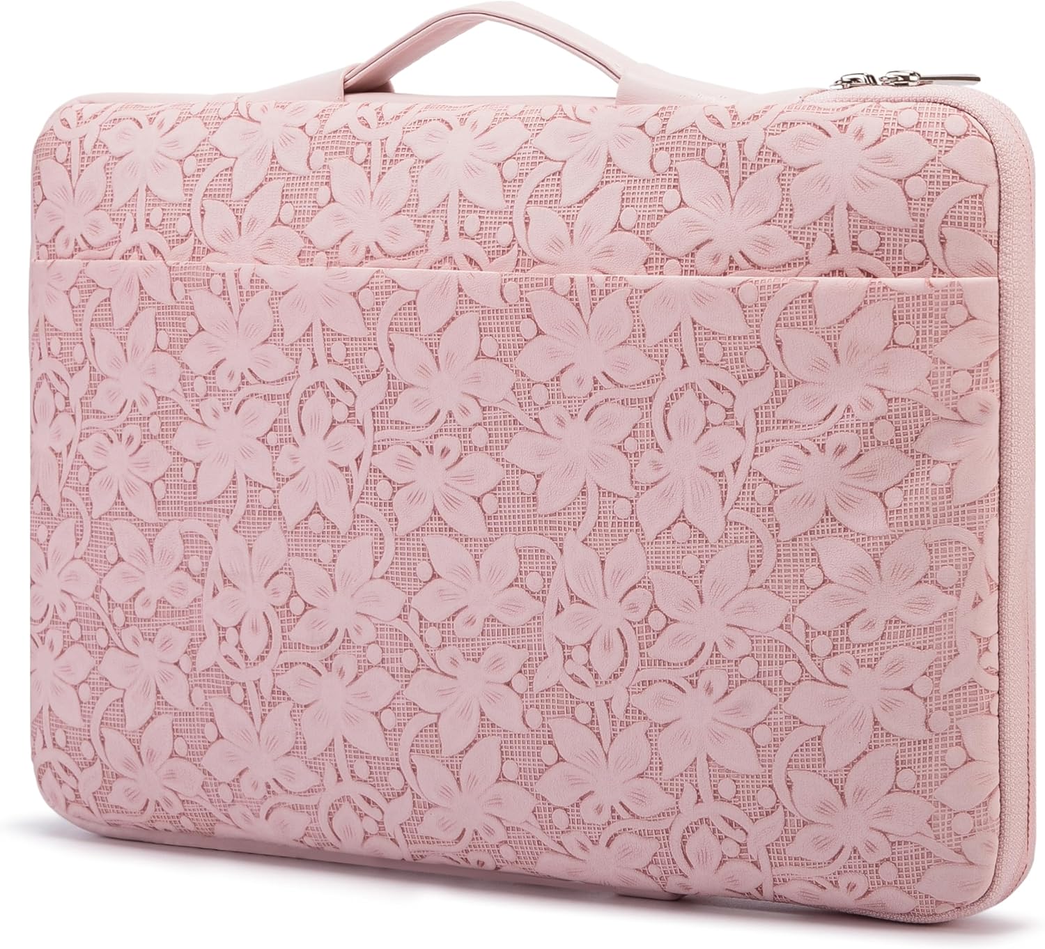 Kinmac Embossed PU Leather 360° Heavy Duty Protective Laptop Sleeve with Poacket (Pink Floweret, 16 inch-16.2 inch)