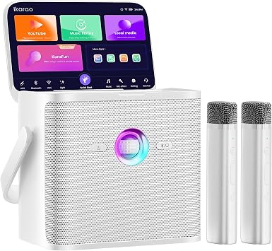 Ikarao Karaoke Machine for Adults, Built-in Lyrics Screen, 2 Wireless Mics