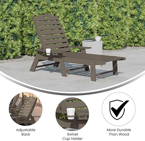 Miniatura 4 de Flash Furniture Monterey Tumbona Adirondack ajustable con soporte para tazas, silla de descanso de polietileno de alta densidad para todo tipo de