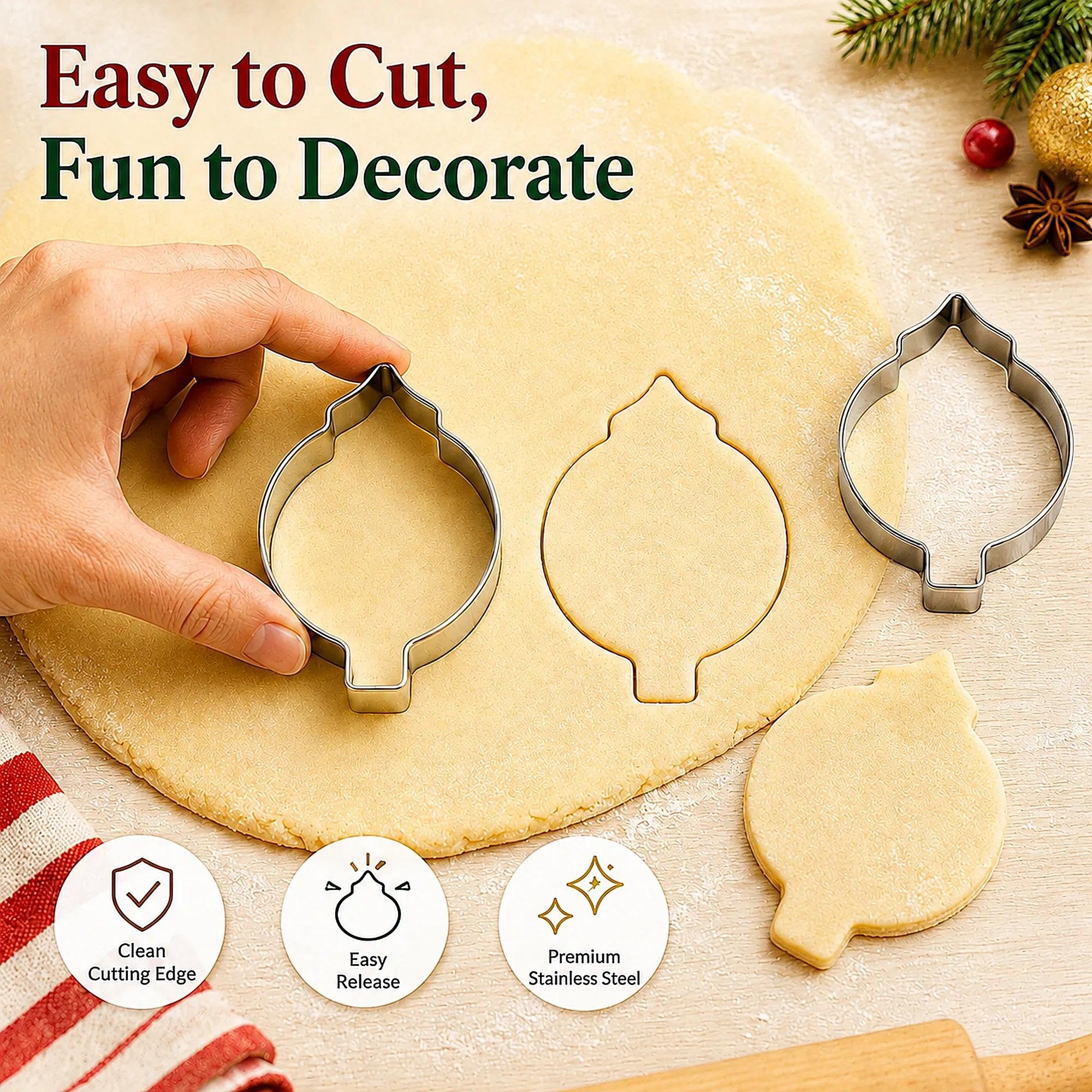 Cortadores de galletas de Navidad, 5 piezas, adorno de Navidad, bombilla, cortadores redondos de galletas