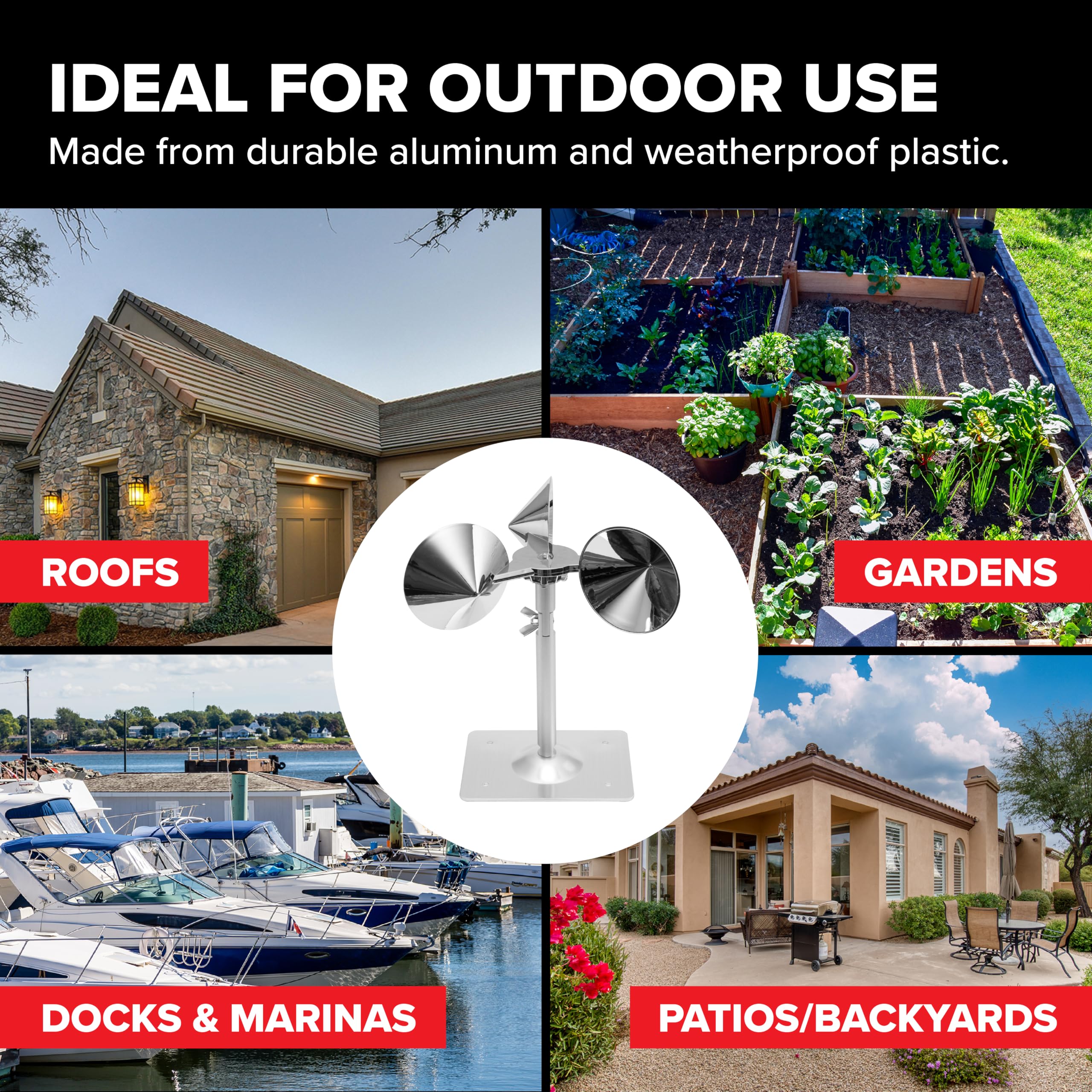Bird B Gone Reflect-A-Bird - Repellente Riflettente per Ragni - distribuisce piccioni, passeri e Picchi - Antivento - per Giardini, ringhiere, tetti, ECC. - Alluminio Resistente alle intemperie,