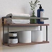 Vista 20 de Juego de 2 estantes flotantes montados en la pared de 3+1 niveles, estante de pared de madera rústica con marco de metal, estante de almacenamiento