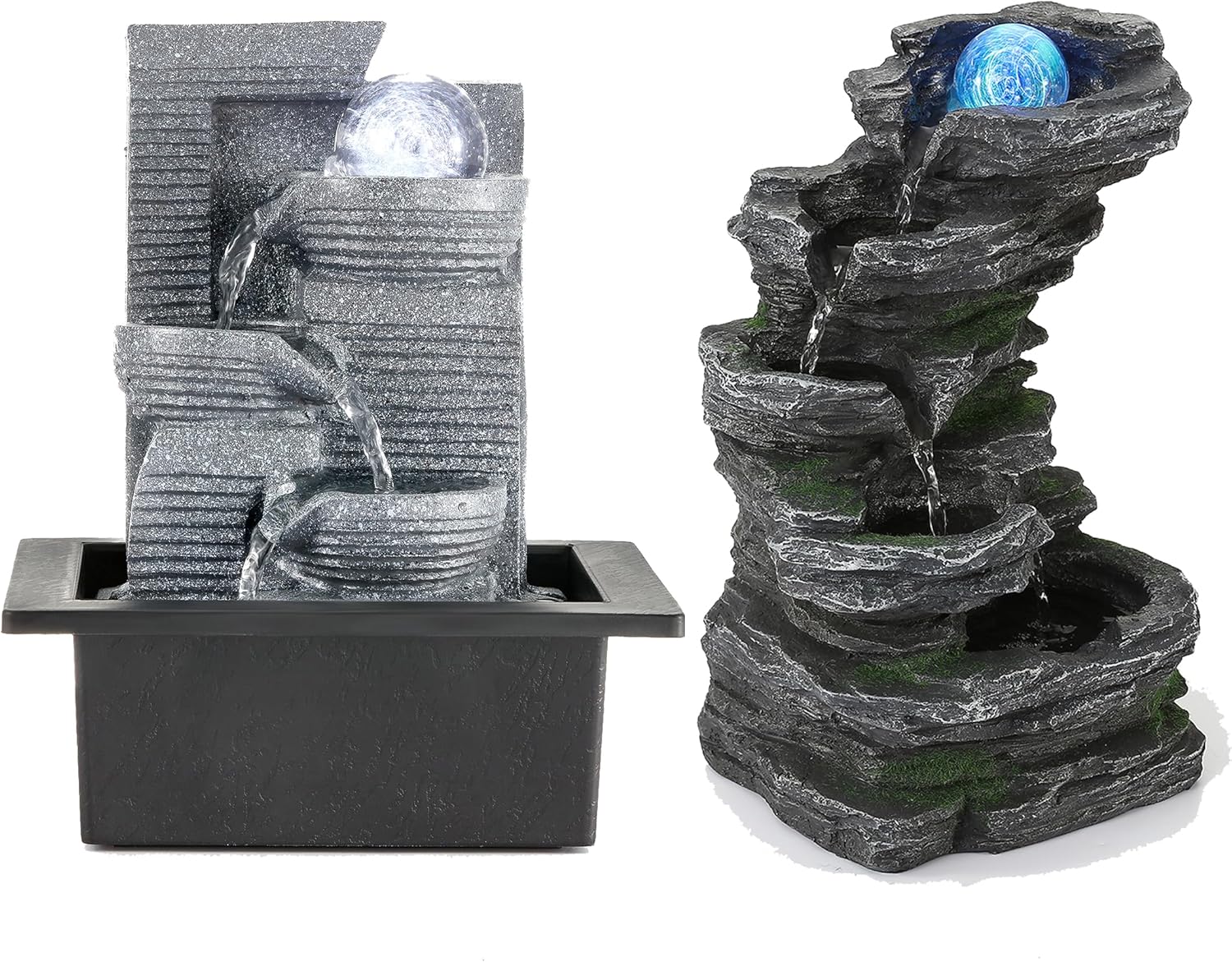 WICHEMI Indoor Fountain Tabletop Fountain Waterfall Fountains Relaxation Water Feature Feng Shui Zen Meditation Desktop Fountain for Home and Office Indoor Spaces Decor (Style 7+Style 21)