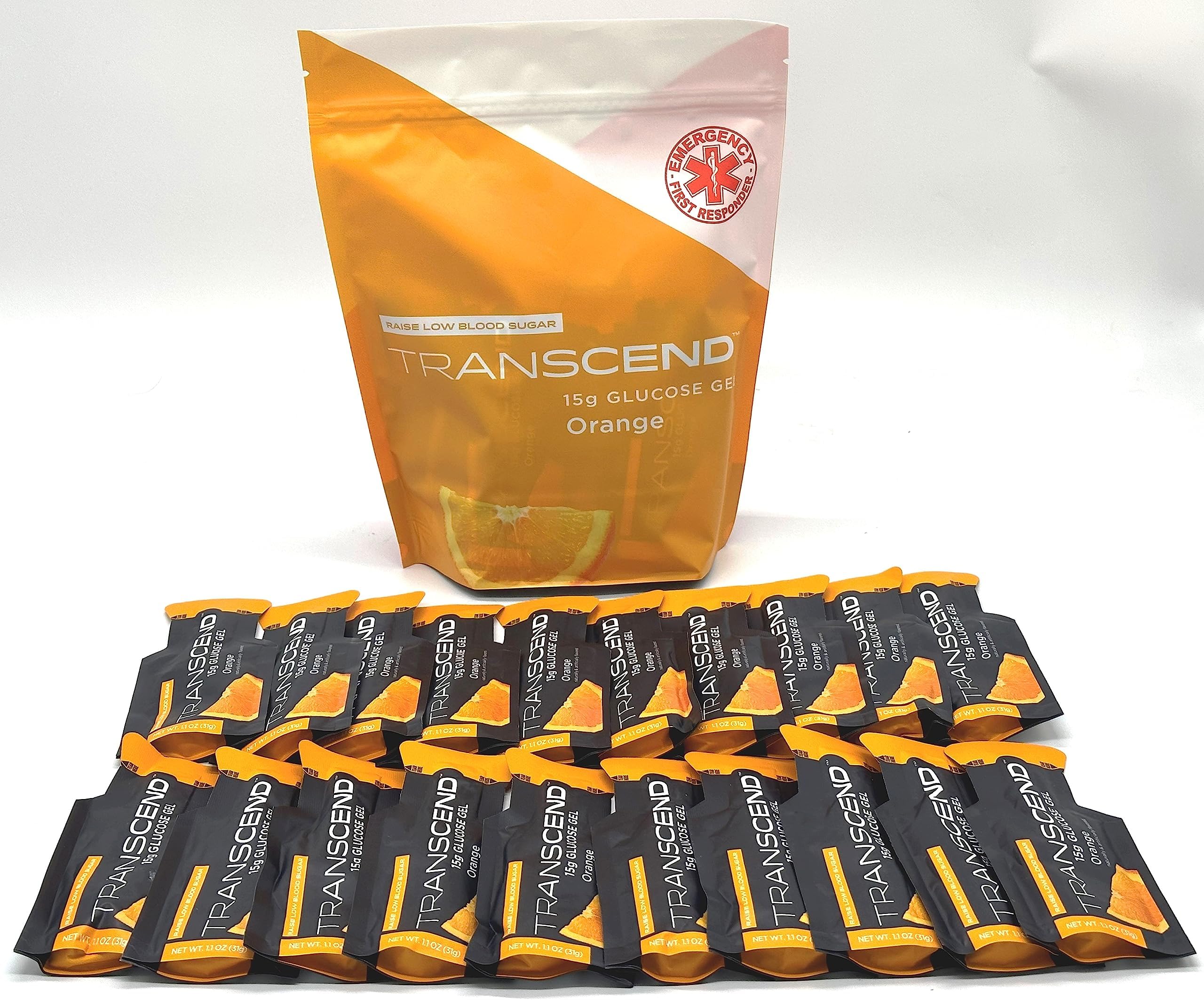 Orange Flavored Glucose Gels, Twenty 1.1-Ounce Packets in Brand Bag, 15-Grams Fast-Acting Glucose