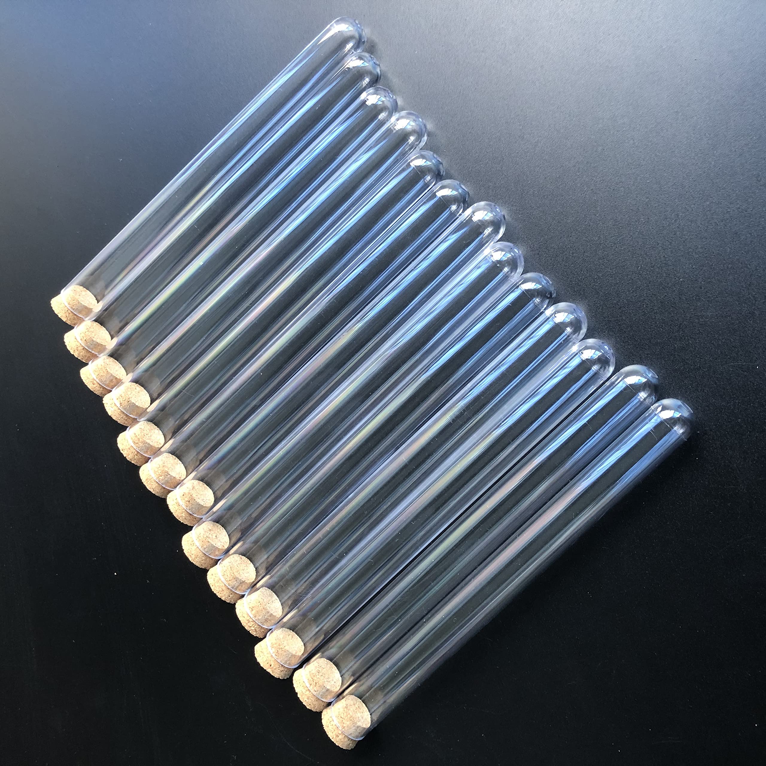 Kunststoff-Reagenzgläser, 50 Stück, 15 x 150 mm, Labor, durchsichtige Kunststoff-Reagenzgläser mit Korken, Stopfen, Kappen, Hochzeitsgeschenk, Geschenkröhre, Labor, Schule, Experiment, Kunststoff-Re