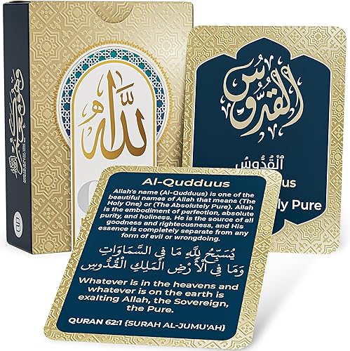 99 tarjetas didácticas de Allah con versos coránicos en dos idiomas, tarjetas Asma Ul Husna para memorización y conocimiento, árabe e inglés, regalo